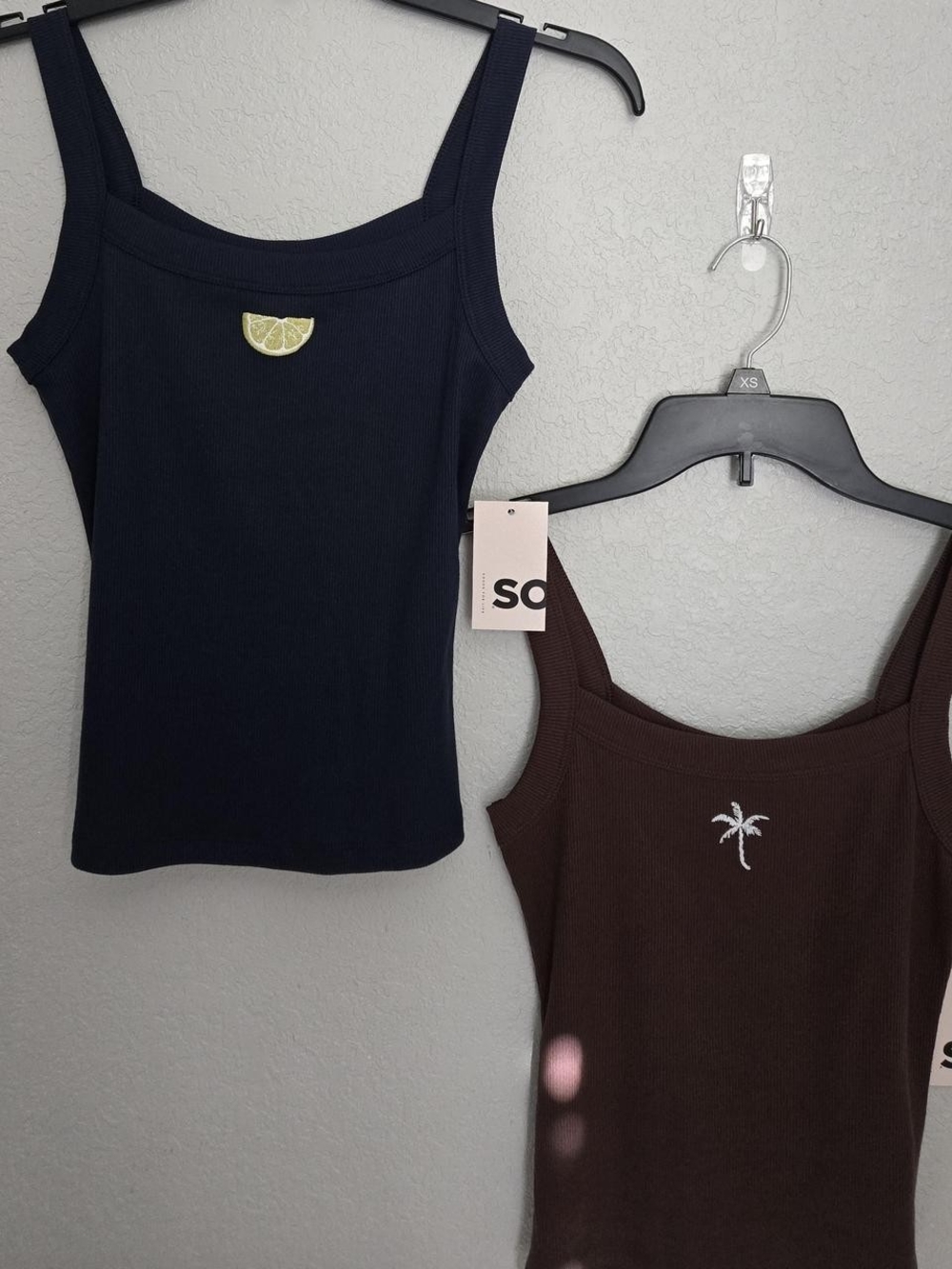 Kohl's Navy and Brown Ribbed Square Neck Tank Tops